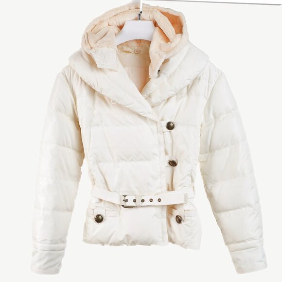 Louis Vuitton Cream Mink-Hood Belted Down Jacket - Picture 1 of 16